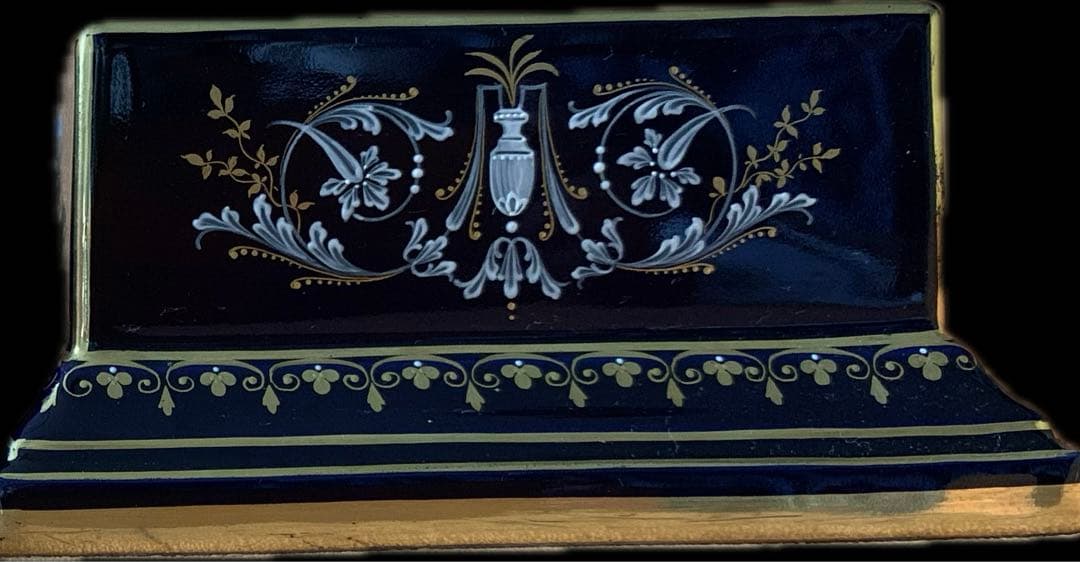 ウィーン窯　瑠璃金彩花瓶台　一双　ハンドペイント